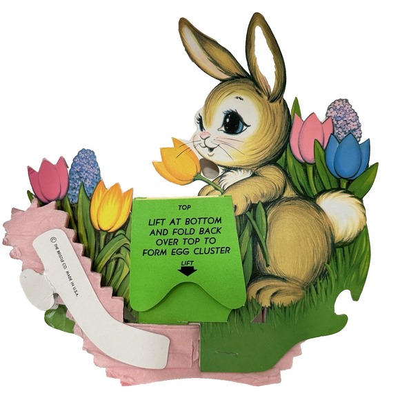 Vintage Beistle Co. MCM Easter Bunny in Egg Basket Paper Honeycomb‎ Decoration - Picture 1 of 8